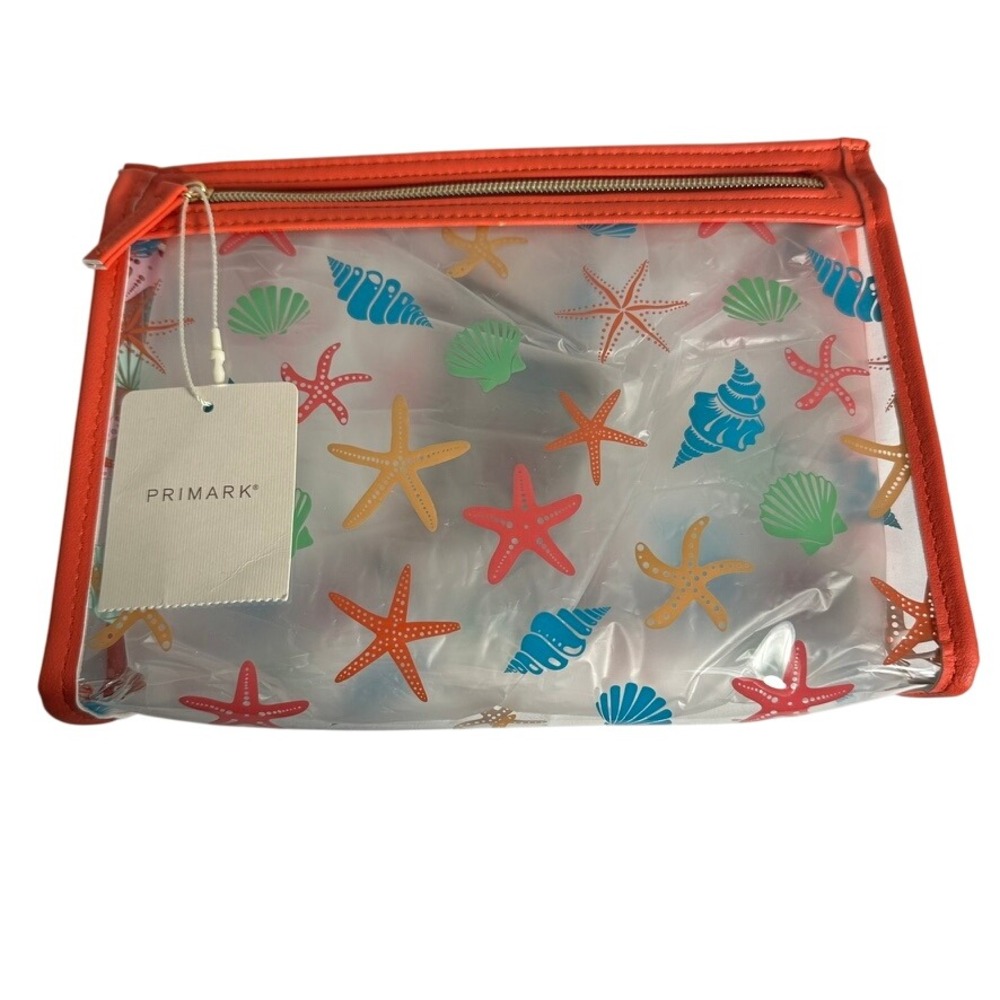 Primark Clear Beach Print Zip Up Toiletry Bag‎ Travel Cosmetic Seashells NWT